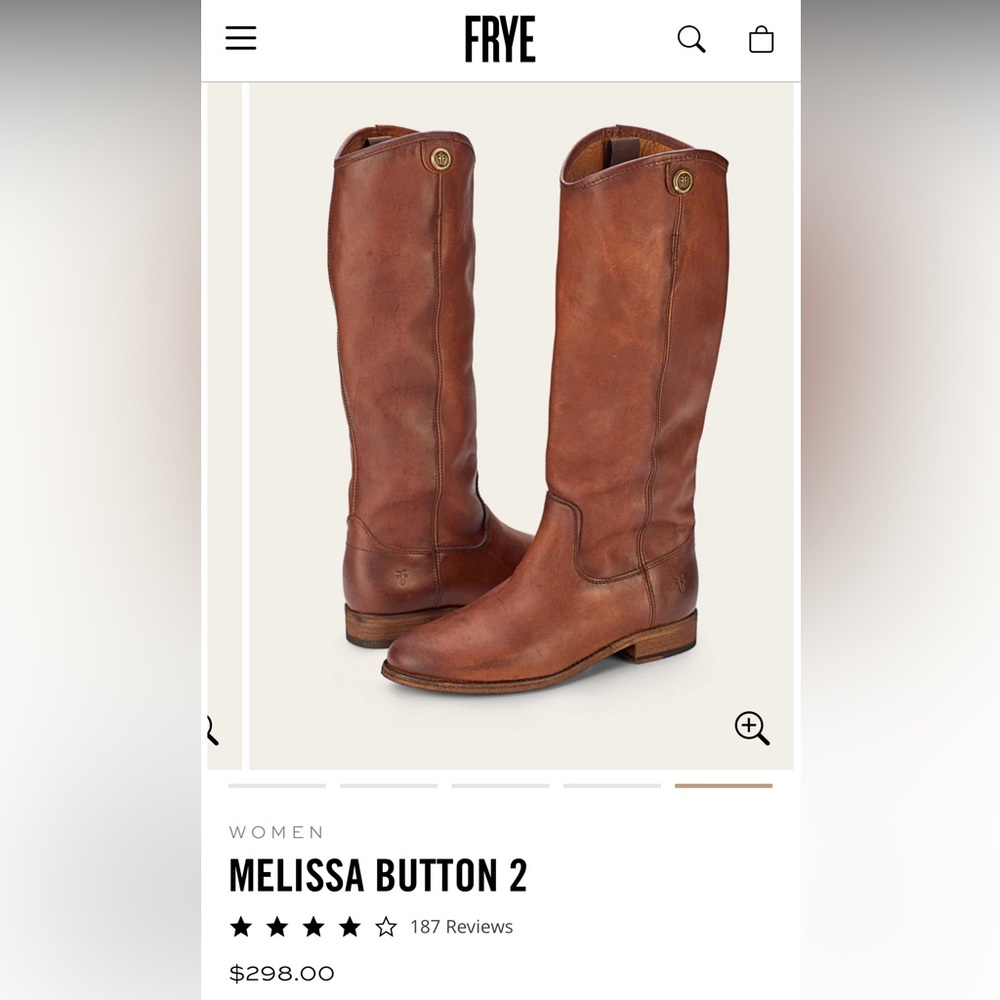 Melissa Button 2 FRYE boots. Lightly worn. Size 8 in Cognac